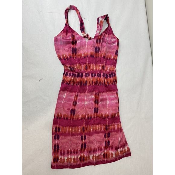 Twee Banana Republic Silk Twisted Shoulder Open Back Dress Pink Print Sheath 0 - Picture 6 of 12